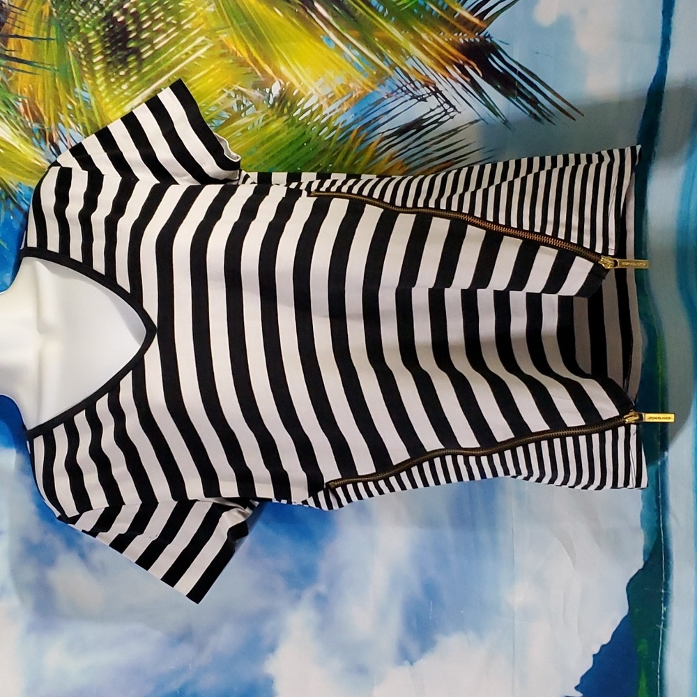 Michael kors Black and white stripes gold zipper top size L